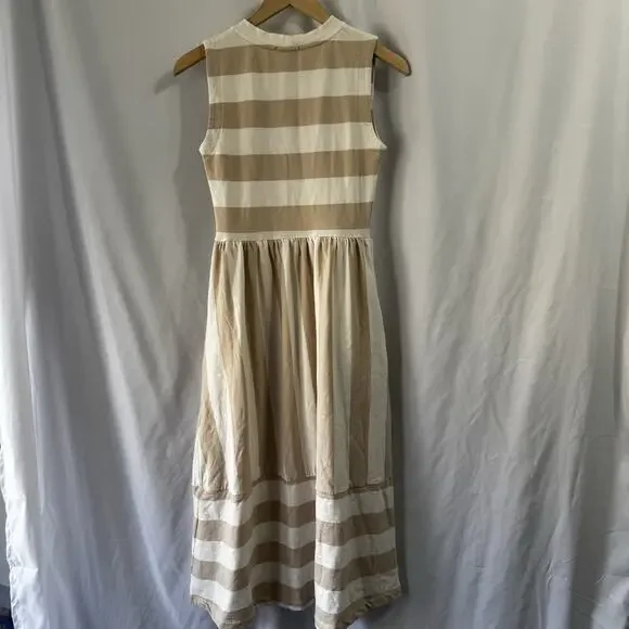 Evereve Women’s Dress Beige White stripe XS Midi Classic Preppy Terry Pockets - Picture 9 of 10